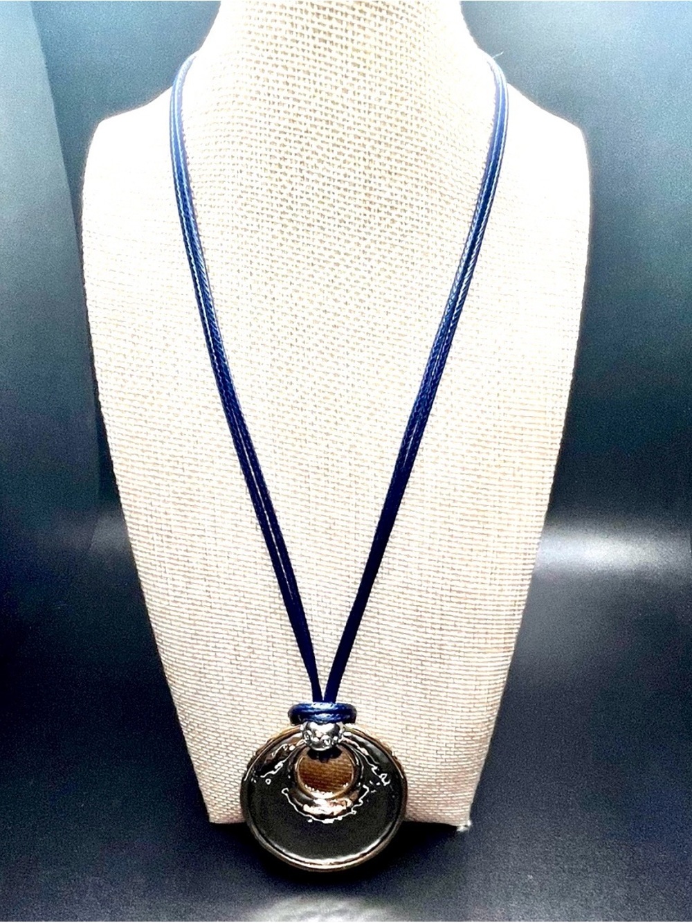 Chicos Blue Cord Necklace with silver-Tone Hoop Pendant